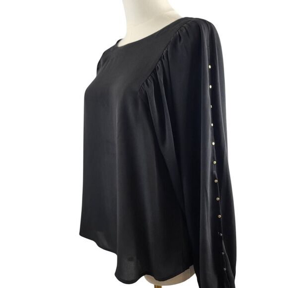 Gap X-Small Black Blouse Semi Sheer Long Double Slit Sleeves with Gold Nailheads - Picture 4 of 14